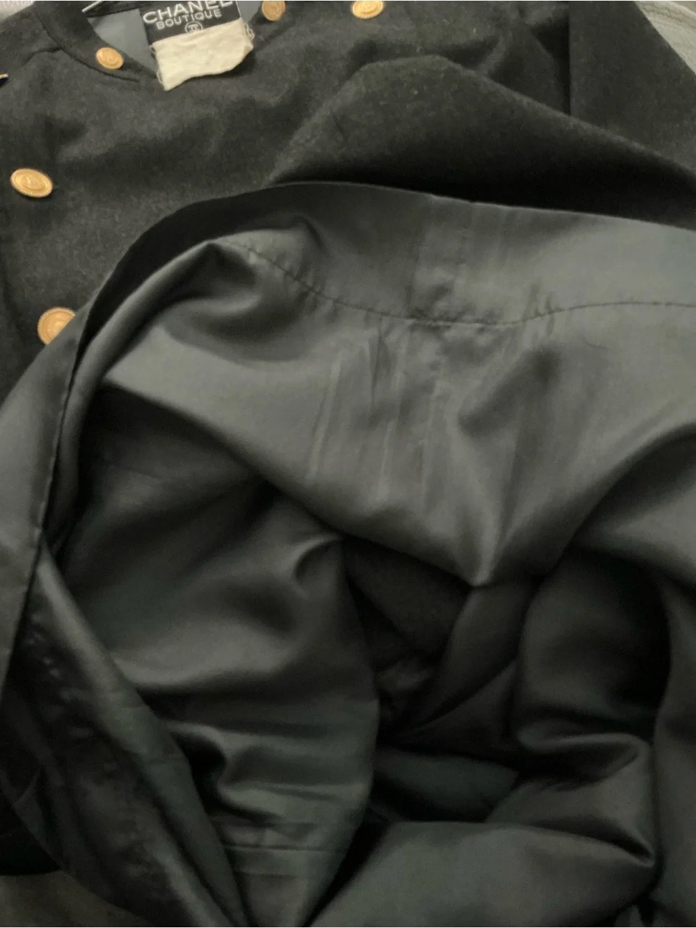 CHANEL Vintage Charcoal Gray Double-Breasted Dress with Gold Buttons